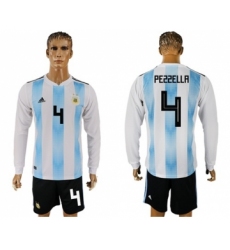 Argentina #4 Pezzella Home Long Sleeves Soccer Country Jersey