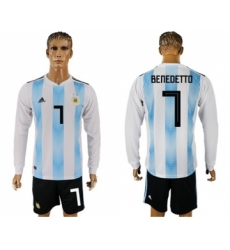 Argentina #7 Benedetto Home Long Sleeves Soccer Country Jersey