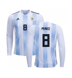 Argentina #8 Perez Home Long Sleeves Soccer Country Jersey