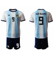 Argentina #9 Kun Aguero Home Soccer Country Jersey