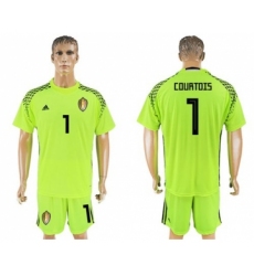 Belgium #1 Courtois Shiny Green Goalkeeper Soccer Country Jersey