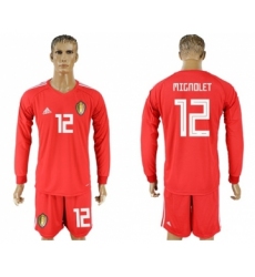 Belgium #12 Mignolet Red Long Sleeves Goalkeeper Soccer Country Jersey