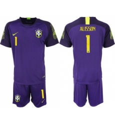 Brazil #1 Alisson Purple Goalkeeper Soccer Country Jersey