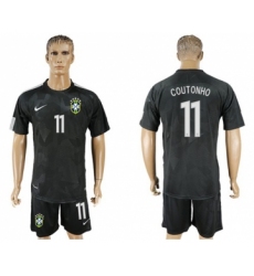 Brazil #11 Coutonho Black Soccer Country Jersey