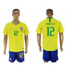 Brazil #12 Marcelo Home Soccer Country Jersey
