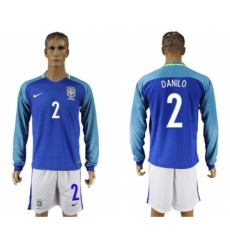 Brazil #2 Danilo Away Long Sleeves Soccer Country Jersey