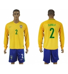 Brazil #2 Danilo Home Long Sleeves Soccer Country Jersey