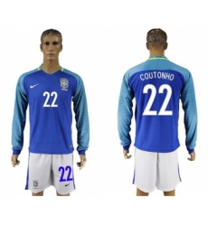 Brazil #22 Coutonho Away Long Sleeves Soccer Country Jersey