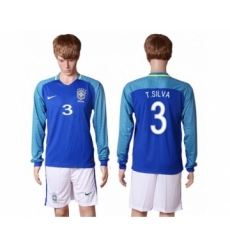 Brazil #3 T.Silva Away Long Sleeves Soccer Country Jersey