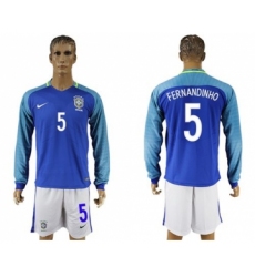 Brazil #5 Fernandinho Away Long Sleeves Soccer Country Jersey