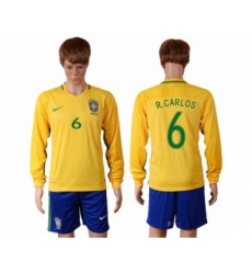 Brazil #6 R.Carlos Home Long Sleeves Soccer Country Jersey