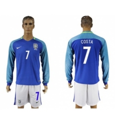 Brazil #7 Costa Away Long Sleeves Soccer Country Jersey