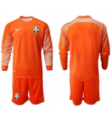 Brazil Blank Orange Goalkeeper Long Sleeves Soccer Country Jersey