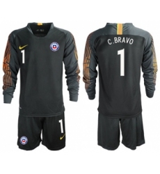 Chile #1 C.Bravo Black Goalkeeper Long Sleeves Soccer Country Jersey