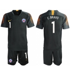 Chile #1 C.Bravo Black Goalkeeper Soccer Country Jersey