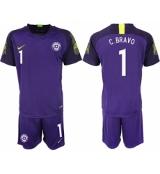 Chile #1 C.Bravo Purple Goalkeeper Soccer Country Jersey