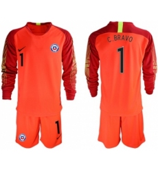 Chile #1 C.Bravo Red Goalkeeper Long Sleeves Soccer Country Jersey
