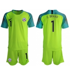 Chile #1 C.Bravo Shiny Green Goalkeeper Soccer Country Jersey