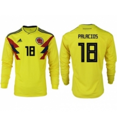 Colombia #18 Palacios Home Long Sleeves Soccer Country Jersey