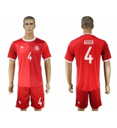 Danmark #4 Agger Red Home Soccer Country Jersey