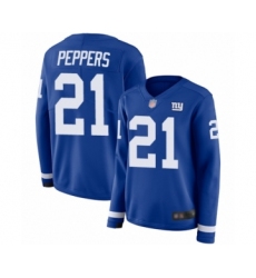 Women's New York Giants #21 Jabrill Peppers Limited Royal Blue Therma Long Sleeve Football Jersey