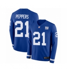 Youth New York Giants #21 Jabrill Peppers Limited Royal Blue Therma Long Sleeve Football Jersey