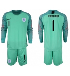 England #1 Pickford Green Long Sleeves Goalkeeper Soccer Country Jersey