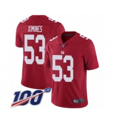 Men's New York Giants #53 Oshane Ximines Red Limited Red Inverted Legend 100th Season Football Jersey