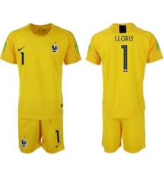 France #1 LLORIS Yellow Goalkeeper Soccer Country Jersey