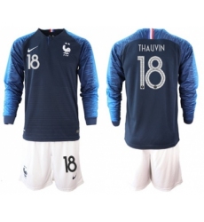 France #18 Thauvin Home Long Sleeves Soccer Country Jersey