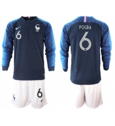 France #6 Pogba Home Long Sleeves Soccer Country Jersey