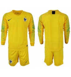 France Blank Yellow Goalkeeper Long Sleeves Soccer Country Jersey