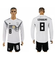 Germany #8 Gundogan White Home Long Sleeves Soccer Country Jersey