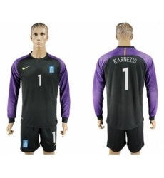 Greece #1 Karnezis Black Goalkeeper Long Sleeves Soccer Country Jersey