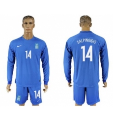 Greece #14 Salpingidis Away Long Sleeves Soccer Country Jersey