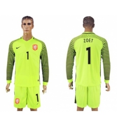 Holland #1 Zoet Green Long Sleeves Goalkeeper Soccer Country Jersey