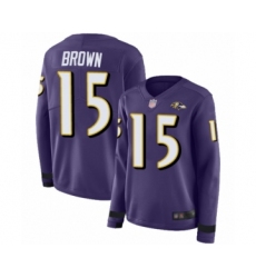 Women's Baltimore Ravens #15 Marquise Brown Limited Purple Therma Long Sleeve Football Jersey