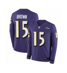 Youth Baltimore Ravens #15 Marquise Brown Limited Purple Therma Long Sleeve Football Jersey
