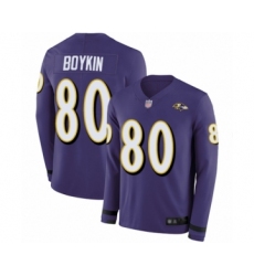 Men's Baltimore Ravens #80 Miles Boykin Limited Purple Therma Long Sleeve Football Jersey