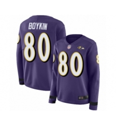 Women's Baltimore Ravens #80 Miles Boykin Limited Purple Therma Long Sleeve Football Jersey