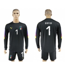 Italy #1 Buffon Black Long Sleeves Goalkeeper Soccer Country Jersey