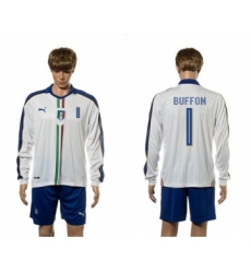 Italy #1 Buffon White Away Long Sleeves Soccer Country Jersey