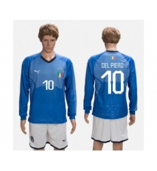Italy #10 Del Piero Blue Home Long Sleeves Soccer Country Jersey