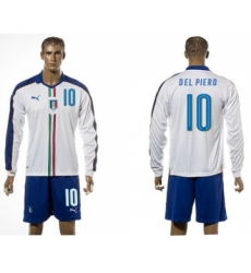 Italy #10 Del Piero White Away Long Sleeves Soccer Country Jersey