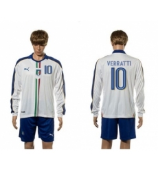 Italy #10 Verratti White Away Long Sleeves Soccer Country Jersey