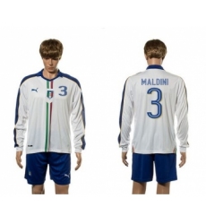 Italy #3 Maldini White Away Long Sleeves Soccer Country Jersey