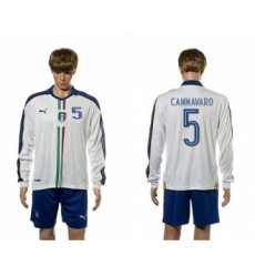 Italy #5 Cannavaro White Away Long Sleeves Soccer Country Jersey