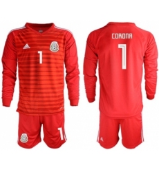 Mexico #1 Corona Red Long Sleeves Goalkeeper Soccer Country Jersey