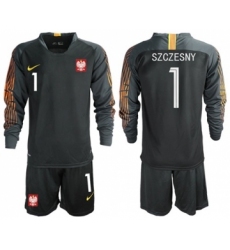 Poland #1 Szczesny Black Goalkeeper Long Sleeves Soccer Country Jersey