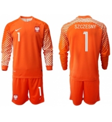 Poland #1 Szczesny Orange Goalkeeper Long Sleeves Soccer Country Jersey